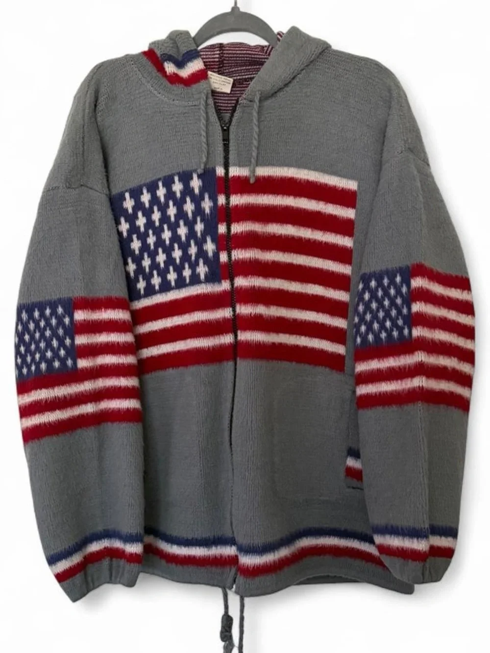 Vintage Yari Artesanias American Flag Full Zip Hoodie Sweatshirt size large
